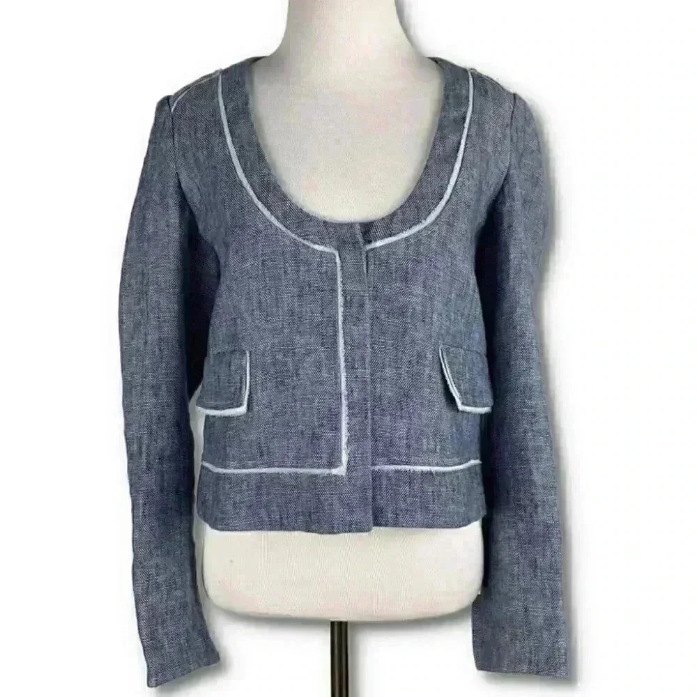 Uterque Womens blazer size 26 S blue white 100% linen career dog show